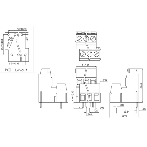 5.08MM pitch double-layer high and low screw type PCB terminal block